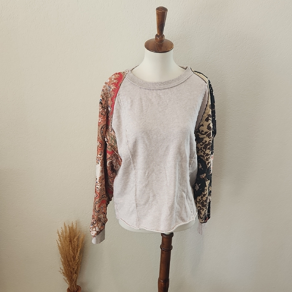 Free People Multicolor Patchwork Long Sleeve Top - image 1